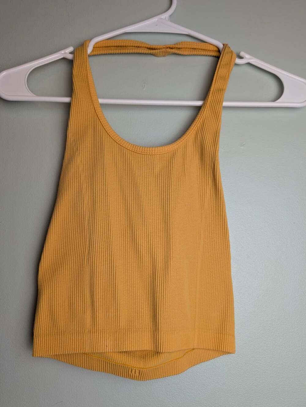 Athleisure Loungewear American Eagle Yellow Ribbed Halter Crop Tank Top XS/S